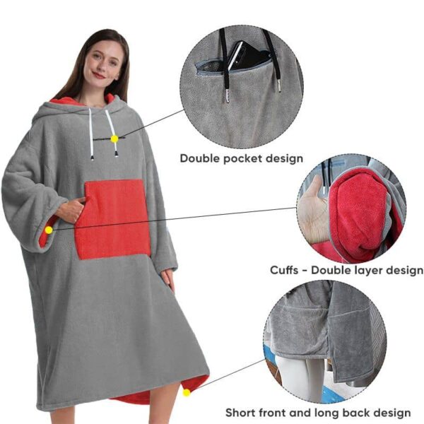 THE WHITE SHOP Surf Poncho Changing Robe with Hood | Quick Dry Microfiber Wetsuit Changing Towel with Pocket for Surfing Men Women - Image 2