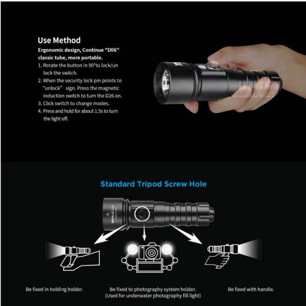 XTAR Whale D26 1100 Lumen Dive Light - Image 4