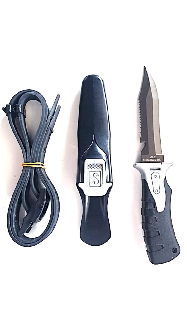 Scuba 10" Heavy Duty Stainless Steel+T Point-Tip Dive Knife with 2 Straps - Image 3